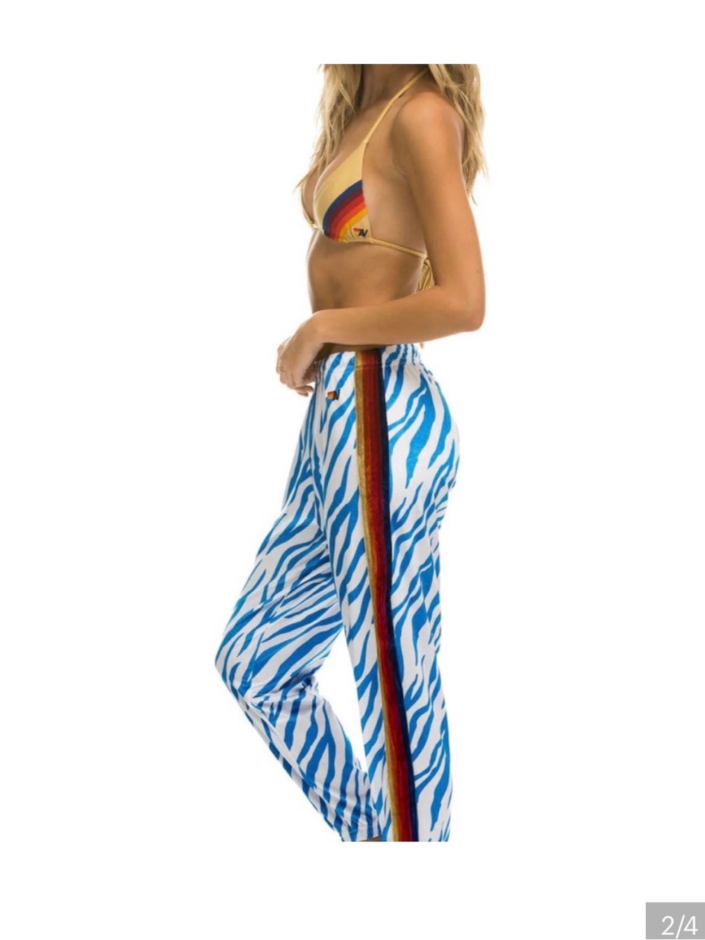 Aviator Nation Blue Zebra sweatpants  with Rainbow Side Stripe velour material